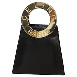 Céline-CELINE Shoulder Bag Leather Black Gold Auth MX093-Black,Golden
