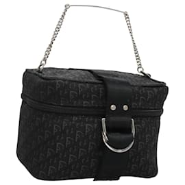 Christian Dior-Christian Dior Trotter Canvas Vanity Chain Pouch Black Silver Auth bs24090-Black,Silvery