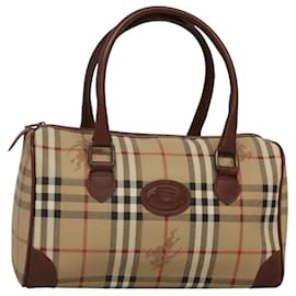 Autre Marque-Burberrys Nova Check Boston Bag PVC Beige Gold Auth MX243-Beige,Golden