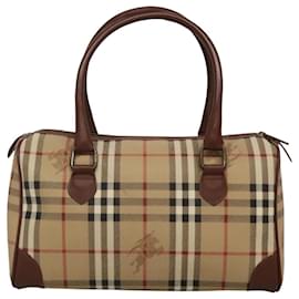 Autre Marque-Burberrys Nova Check Boston Bag PVC Beige Gold Auth MX243-Beige,Golden