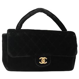 CHANEL Matelassé Handtasche Velours Schwarz Gold CC Auth MX239 Schwarz Golden