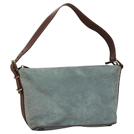 Céline-CELINE C Macadam Canvas Shoulder Bag Suede Light Blue Gold Auth 116201-Golden,Light blue