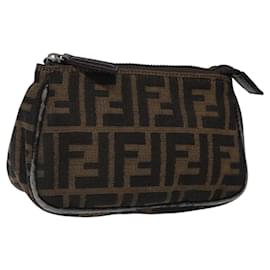 Fendi-FENDI Zucca Canvas Pouch Black Brown Auth 117119-Brown,Black