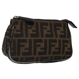 Pochette in tela Zucca FENDI nera e marrone Auth 117119 Marrone Nero