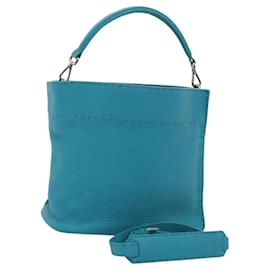 Fendi-FENDI Anna Shoulder Bag Leather 2way Turquoise Blue Auth mr1226-Turquoise