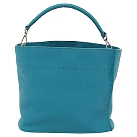 Fendi-FENDI Anna Shoulder Bag Leather 2way Turquoise Blue Auth mr1226-Turquoise