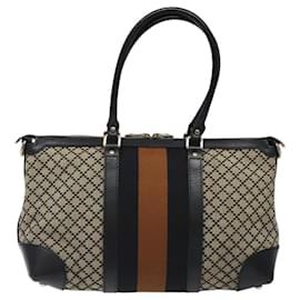 Gucci-GUCCI Diamante Sherry Line Tote Bag Canvas Beige Brown black 257341 Auth MX013-Brown,Black,Beige