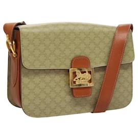 Céline-CELINE Macadam Canvas Shoulder Bag Beige Gold Auth BD1692-Beige,Golden