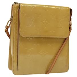 Louis Vuitton-LOUIS VUITTON Poche Accessoire Monogram Vernis Motto Beige M91136 LV Auth MX027-Beige