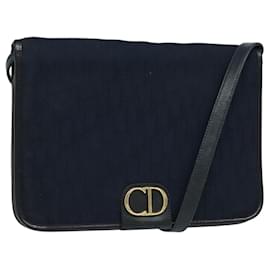 Christian Dior-Christian Dior Trotter Canvas Shoulder Bag Navy Gold Auth ep8528-Golden,Navy blue