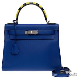 Hermès-HERMES Kelly 28 Bag in Blue Leather - 102638-Blue