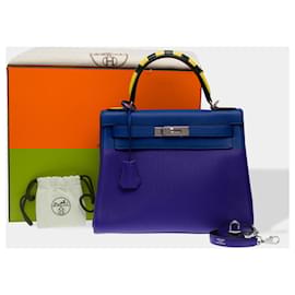 Hermès-HERMES Kelly 28 Bag in Blue Leather - 102638-Blue