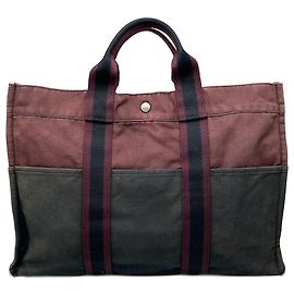 Sacola de compras vintage Hermès roxa e preta em lona Roxo