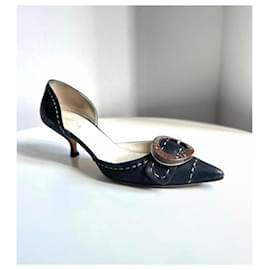 Prada-Prada Black Slip-on Pumps wz Kitten Heels Size 36,5/37-Black