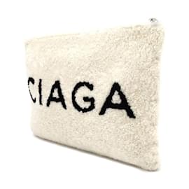 Balenciaga-Sac à main Balenciaga en mouton shearling-Noir,Blanc