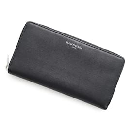 Balenciaga-Portefeuille Long Balenciaga en Cuir Noir-Noir