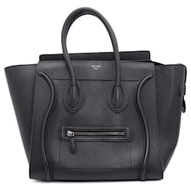 Céline-Celine Black Leather Handbag-Black