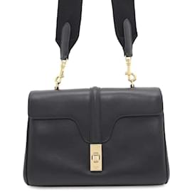 Céline-Celine Black Leather Shoulder Bag-Black