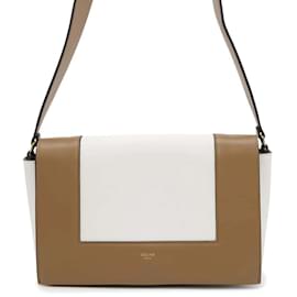Céline-Celine Shoulder Bag in Camel and White Leather-White,Camel