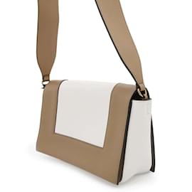 Céline-Celine Shoulder Bag in Camel and White Leather-White,Camel