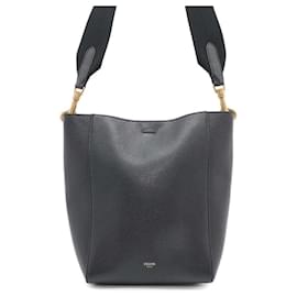 Céline-Celine Black Leather Shoulder Bag-Black