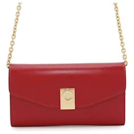 Céline-Celine Chain Wallet in Red Leather-Red