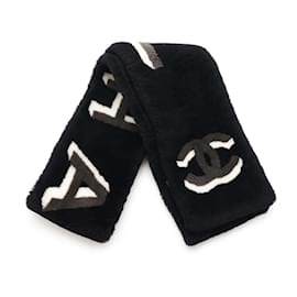 Chanel-Chanel Black Mouton Leather Stole-Black