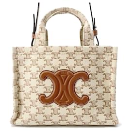 Céline-Celine Handbag Cabas Thais Canvas Small-Brown,Beige