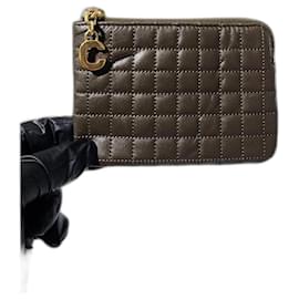 Céline-CELINE Calfskin Quilted C Charm Coin Card Pouch/Wallet Army Green-Dark green
