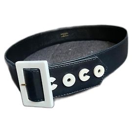 Cinto Chanel de couro preto e coco branco Preto Branco