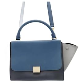 Céline-Celine Trapeze Leather Handbag-Brown,Blue,Navy blue