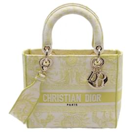 Christian Dior-Christian Dior Lady D-Lite Medium Canvas Handbag-Yellow