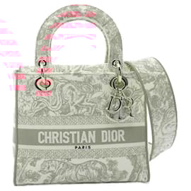 Christian Dior-Dior Lady D-Lite Medium Canvas Handbag Pink/White-Pink