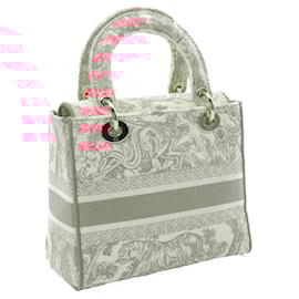 Christian Dior-Dior Lady D-Lite Medium Canvas Handbag Pink/White-Pink