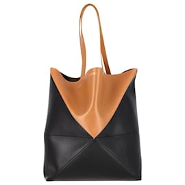 Loewe- Loewe XL Puzzle Fold Tote Bag in Black and Brown Leather-Black