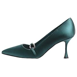 Manolo Blahnik-Dark green crystal-embellished satin pumps - size EU 36-Green