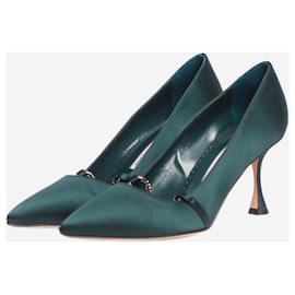 Manolo Blahnik-Dark green crystal-embellished satin pumps - size EU 36-Green