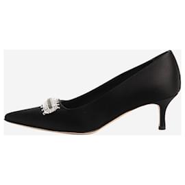 Manolo Blahnik-Black bejewelled satin kitten-heel pumps - size EU 36-Black