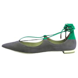 Aquazzura-Ballerines en daim vert Christy - taille EU 37-Vert