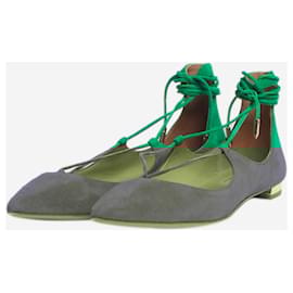 Aquazzura-Ballerines en daim vert Christy - taille EU 37-Vert