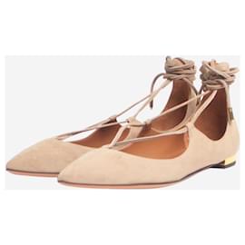 Aquazzura-Ballerines en daim taupe Christy - taille EU 37-Autre