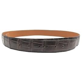 Hermès-VINTAGE LIEN DE CEINTURE HERMES EN CUIR CROCODILE POROSUS T 85 32MM BELT-Gris