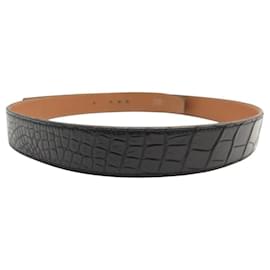 Hermès-VINTAGE HERMES CROCODILE ALLIGATOR LEATHER BELT T85 32 MM-Black