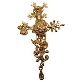 VINTAGE RARE BROSCHE CHRISTIAN LACROIX FRANZÖSISCHES KOMÖDIENKREUZ PENDANT BROSCHE Golden