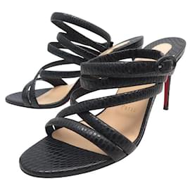 Christian Louboutin-NINE CHRISTIAN LOUBOUTIN CLEISSIMO 85 SANDALS 38 BLACK LEATHER SHOE-Black