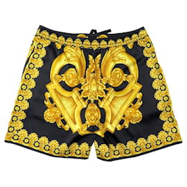 Versace-NINE SHORT VERSACE BAROCCO 1014394 M 40 IN BLACK AND GOLD SILK-Golden