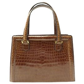 Hermès BOLSA DE MÃO HERMES PULLMAN 26 VINTAGE EM COURO DE CROCODILO MARROM Marrom