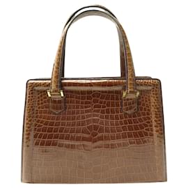 Hermès-VINTAGE SAC A MAIN HERMES PULLMAN 26 EN CUIR DE CROCODILE MARRON BROWN HAND BAG-Marron
