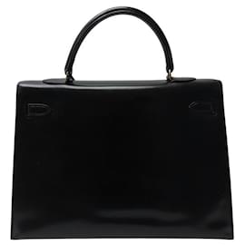 Hermès-VINTAGE HERMES KELLY 35 BOX SELLIER BLACK LEATHER HANDBAG PURSE-Black