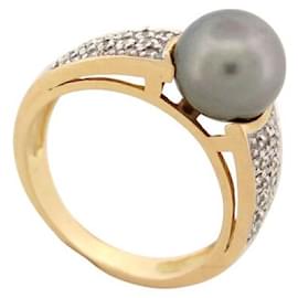 Autre Marque-TAHITI PEARL RING & 36 DIAMONDS 0.32 CT 53 18K GOLD 5.6 GR DIAMOND GOLD RING-Golden